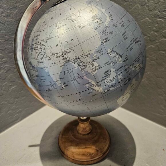 Better Homes and Garden Decorative Globe 13" Silver with Wood Base - Picture 3 of 5